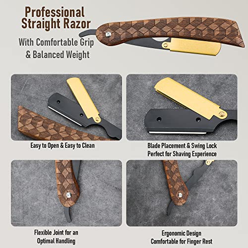 Barber Straight Razor with 100 Single Edge Blades Premium Stainless Steel Professional Shaver Razor for Men Home & Salon Grooming Using (NO.112)