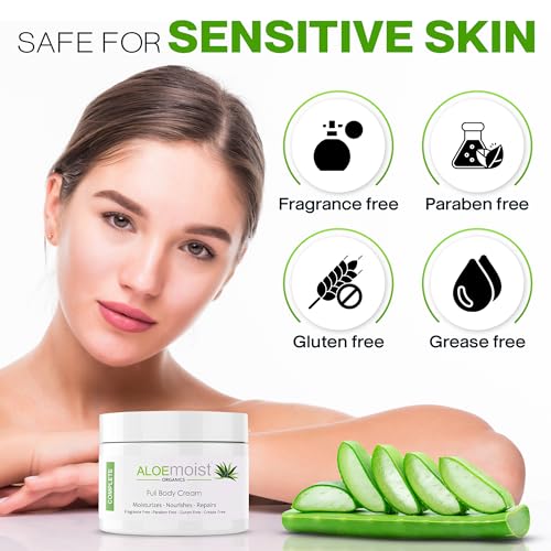 Organic Aloe Vera Face Cream & Body Moisturizing Cream, Natural Aloe Vera Lotion with Vitamin E Oil, Vitamin C, Retinol Cream, Shea Butter, Anti Aging Face Moisturizer for Women Dry Skin (4 oz - 2pk)