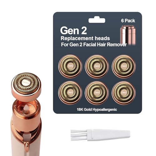 6Pack Facial Rose Gold Gen 2 Replacement Heads for Flawless Hair Remover Generation 2, 18K Gold Double Blades