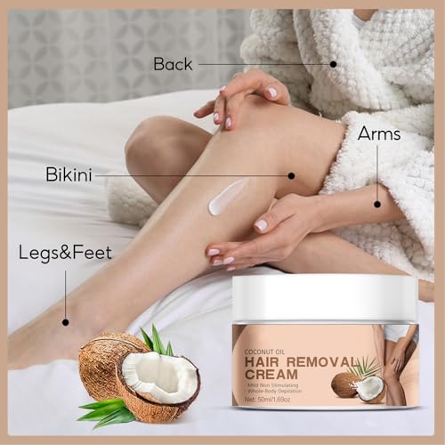 Body Depilatory Cream,Coconut Oil Hair Removal Cream for Women for Whole-Body Depilation for Sensitive Skin, Gentle and Non-irritating 1.69 Oz