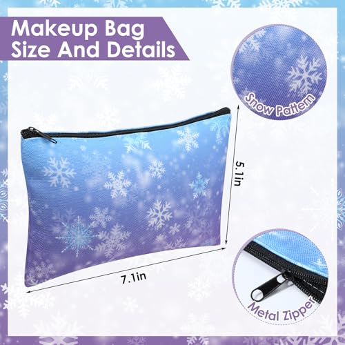 20 Pcs Snowflake Frozens Party Favor Bags for Women Girls Bulk Snowflake Canvas Zipper Makeup Bags Wonderland Goodie Decorations for Holiday Birthday Frozens Party Supplies