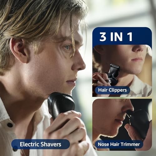 Cordless Electric Razor for Men: 3-in-1 Electric Shavers for Men - IPX7 Waterproof & Precision Blades - Turbo Speed Travel Kit for Beard Nose Sideburns