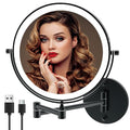 Rechargeable Wall Mounted Lighted Makeup Vanity Mirror 8 Inch Double Sided 1X 10X Magnifying Bathroom Mirror, 3 Color Lighting, Touch Screen Dimming, 360 Rotation Shaving Matte Black