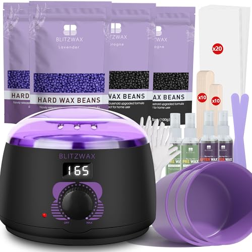 BLITZWAX Brazilian and Bikini Waxing Kit With 2Pcs Silicone Wax Pot Liners, Hard Wax Warmer for Face, Legs and Body, At Home Hair Removal Kit, Beginner Friendly, Digital Fast Heating