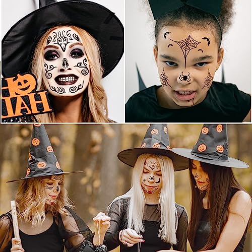 Day of the Dead Face Tattoos - 10 Sheets Halloween Temporary Tattoos Face Stickers Kit D?a de Los Muertos Glitter Red Roses Skeleton Sugar Skull Fake Tattoo for Halloween Makeup on Face Body