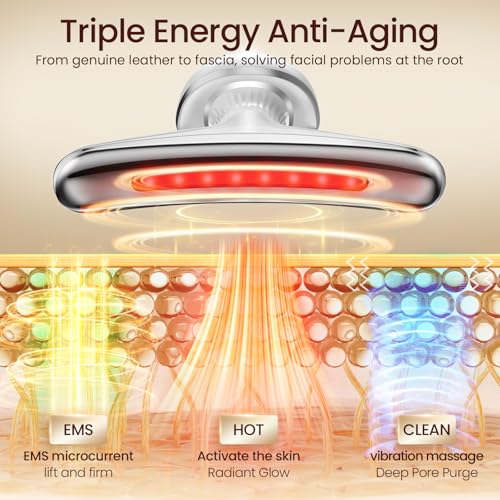 Face and Neck Massager, Handheld Red Light Therapy for Face -7 Color LED Facial Beauty Device with 3 Beauty Modes USB Rechargeable Face Sculpting Wand Tool for Wrinkles & Anti-Aging Skin Care