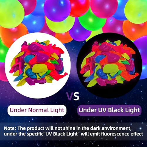 172 Pcs Temporary Tattoos - 100Pcs UV Neon Balloons for Adults Teens - Ideal for Neon Glow Party Decorations