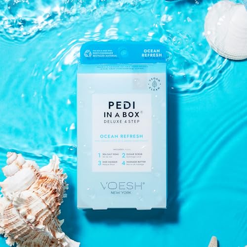 VOESH Pedi in a Box 4 Step Fresh Trio - 3 Pack of Ocean Refresh, Eucalyptus Energy Boost, & Cucumber Fresh Pedicure Set, DIY Pedi, Foot Spa