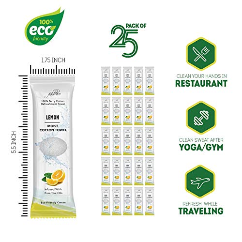 Oshibori Moist Terry Cotton Refreshment Towels (50 Pack, 8 x 8 Inches) - White Mildly Scented Pre-moistened Towel to Use Hot or Cold - Lemon & Lavender Scent Bundle of 25 each