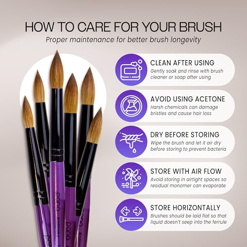 PANA Pure Kolinsky Hair Acrylic Nail Brush - Round Shape Black Ferrule with Purple Wood Handle (Size 10)