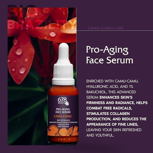678Brazil Pro-Aging Face Serum - Daily Use - Reduces Fine Lines & Wrinkles - Firmer & More Radiant Skin - Camu-Camu, Hyaluronic Acid, 1% Bakuchiol, Vitamin C, Prebiotic, Niacinamide - 1.01 fl oz
