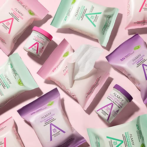 Almay Makeup Remover Cleansing Towelettes, Biodegradable Micellar Water Wipes for Sensitive Skin, Hypoallergenic, Cruelty- & Fragrance-Free, 25 Count (Pack of 2)