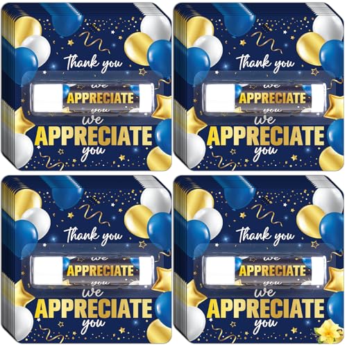 50 Pack Thank You Lip Balm Gifts Bulk, Blue Gold Graduation Lip Balm Gift, Appreciation Party Favor for Teacher Classmate Coworker Employee We Appreciate You Retirement Party Supplies