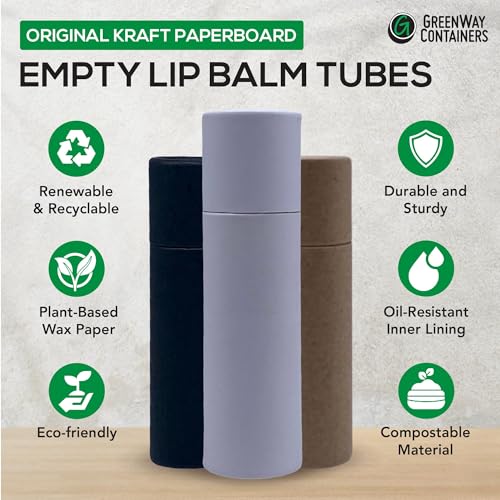 GreenWay 0.3oz / 8.5g Kraft Paperboard Lip Balm Tubes with Lids - 50 Pack Lip Gloss Tubes Refillable DIY Cosmetic Containers - Lip Balm Containers Chapstick Tubes Empty Holder Tubes - Brown