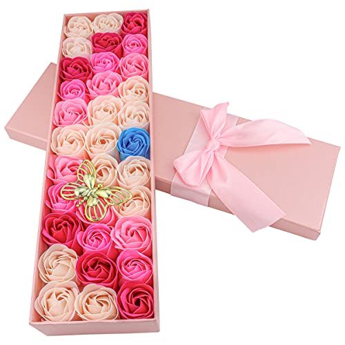 33 PCS Floral Scented Bath Soap Rose Flower Petals, JIALEEY Plant Essential Oil Rose Soap Set Gifts Ideas for Her Women Girls Mom Valentine's Day, Pink Gift Box