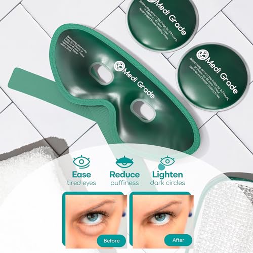 Medi Grade Cooling Gel Eye Mask for Puffy Eyes ? Reusable Gel Eye Mask and Cooling Eye Pads with Thermo-Bag for Dark Circles and Morning/Night Skincare Routine ? Reversible Cold Eye Mask