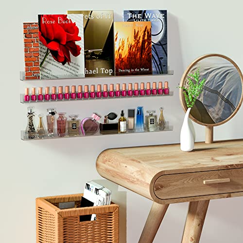 32 Inches Acrylic Nail Polish Rack Shelf for Wall, Clear Nail Polish Organizer Wall Mounted for 192 Bottles, 6 Pack