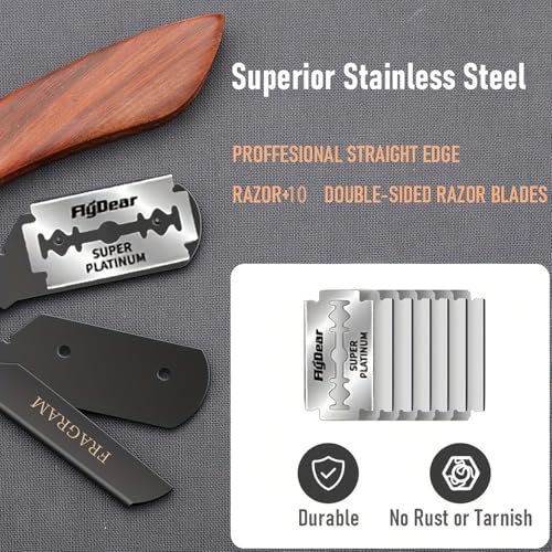 wooden handle manual shaving razor with replacement blade compatible with S23 stainless steel hair clipper, used for shaving razors (ôï?Óïʭ+10ø¸Óïø¸)