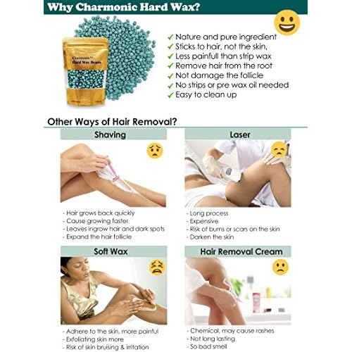 Charmonic 1.1 lb/ 500g Wax Beads, Hard Waxing Beads for Face, Eyebrow, Brazilian, Legs, Body and Bikini Hair Wax Removal, Wax Beans, At Home Waxing Kit for Women & Men