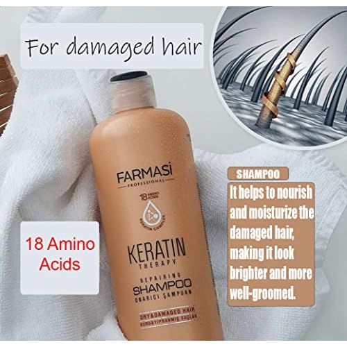 FARMASi Keratin Therapy Repairing Shampoo, Deep Cleansing & Nourishing Care for Dry Damaged Hair, Restores Softness Smoothness & Shine, 12.2 fl oz