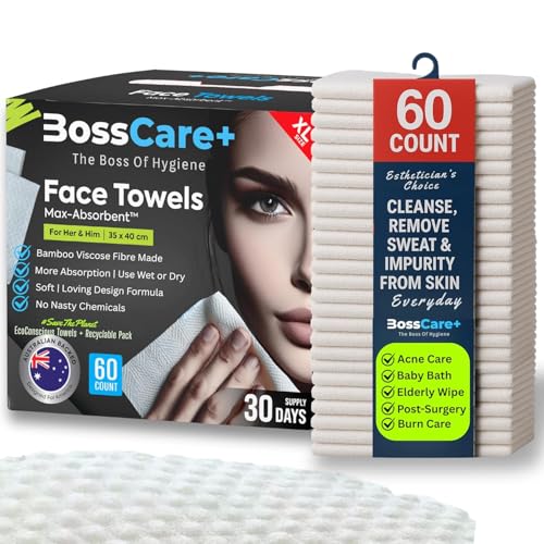 BC+¢ç Acne Eco Disposable Face Towels 13x15"XL 60ct Esthetician Facial Cleansing Cloths, Bamboo Towelette Use Wet Dry wd Cleanser, Neck Sweat & Impurities Face Cloth Hypoallergenic WashCloth
