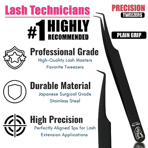My Lash Tools Fiber Tip Lash Tweezers for Eyelash Extension Curved 90 Degree Angle Boot Tweezer Best for Volume, Individual Isolation & Classic Lashes Stainless Steel Lash Supply (Black 2x Set)