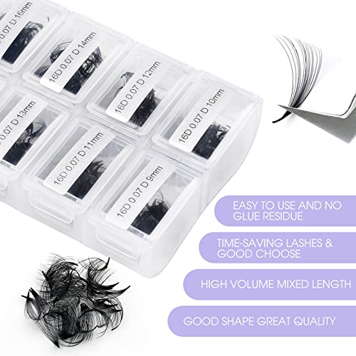WENDY LASHES Eyelashes 1200PCS False, Premade Fans 16D Volume, Loose Promade D Curl, Mixed 9-20mm, Silk Material, Natural, Individual, 1.0582 Ounce