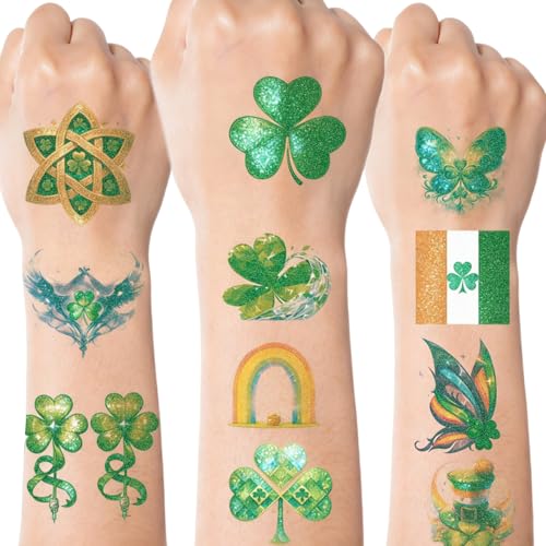 St. Patrick's Day Shamrock Temporary Tattoos & Face Stickers, Waterproof Saint Patrick's Day Clover Tattoos Art Make up Deco Irish Party Favors