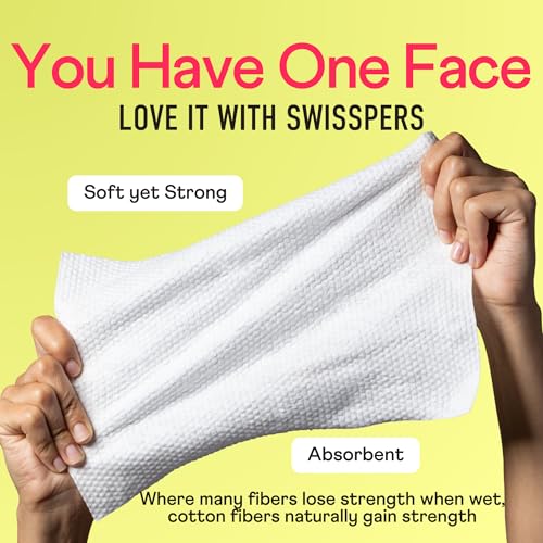 Swisspers Premium 100% Cotton Dry Facial Wipes - Hypoallergenic, Biodegradable Beauty Cloths with Dot Embossing - Vegan Makeup Remover Towelettes for Women & Men, 40 Count (Pack of 4)