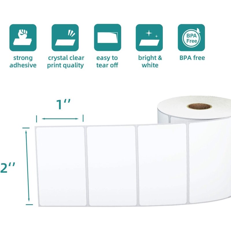Thermal Barcode Label Rolls 2x1 Inches for FBA & Shipping - 1300 Labels per Roll