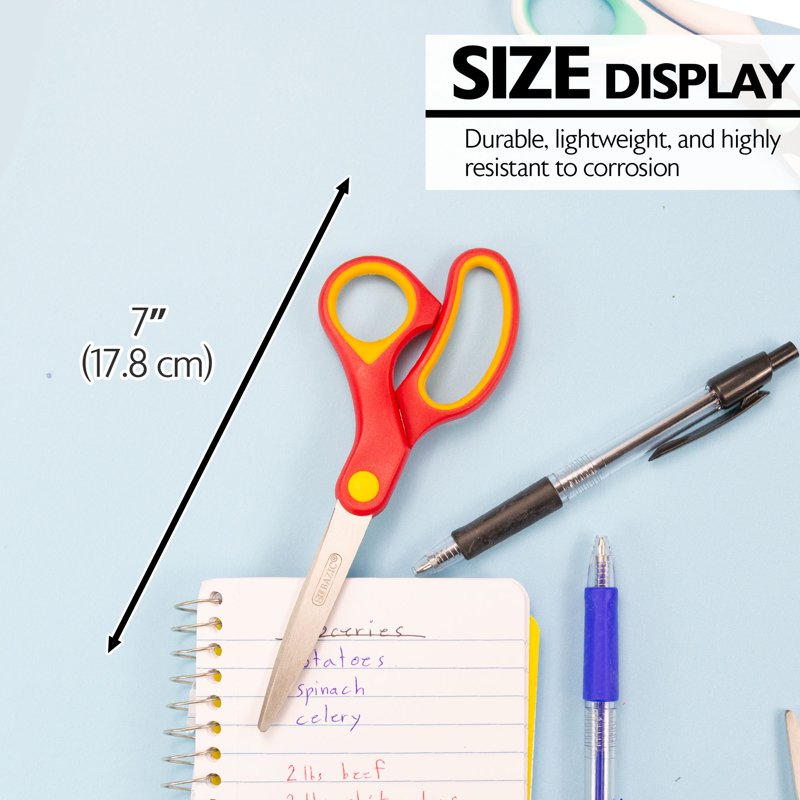 BAZIC 7" Soft Grip Stainless Steel Scissors, Straight Handle, 24-Pack