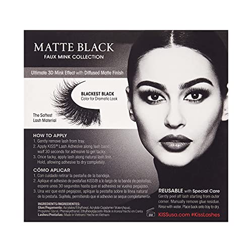 KISS Lash Couture 3D Matte False Eyelashes, Matte Satin', 16 mm, Includes 1 Pair Of Lash, Contact Lens Friendly, Easy to Apply, Reusable Strip Lashes (Pack of 3)