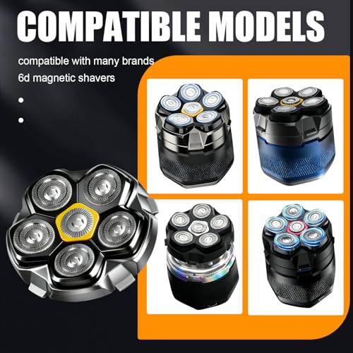 Magnetic 6 Head Shaver Replacement Heads for 6D Magnetic Electric Shaver Razor Universal Shaver Replacement Head for Bald Men and Face (Black(3PACK))