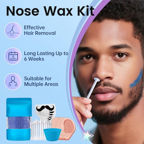 Nose Wax Kit Men, 100g Wax Beans, Ear Hair Removal, Nose Waxing, 15-20 Uses 30 Applicators Ear wax kit Hair Removal for Men and Women,Safe Quick Painless Hair Remover Kit