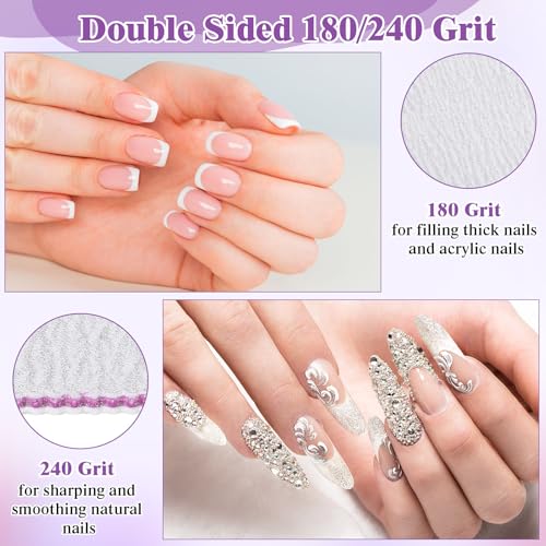 Xinnun 150 Pcs Nail Files 180/240 Grit Double Sides Professional Reusable Emery Board Nail Files for Acrylic Nails Manicure Tools Suit for Home Salon