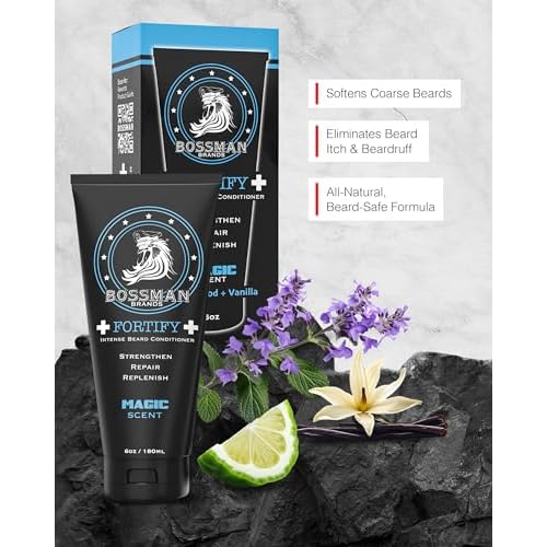 Bossman Fortify Intense Beard Conditioner for Men (Magic Scent) ? Moisturizes, Replenishes & Protects with Natural Ingredients ? Thicker Formula, Made in USA
