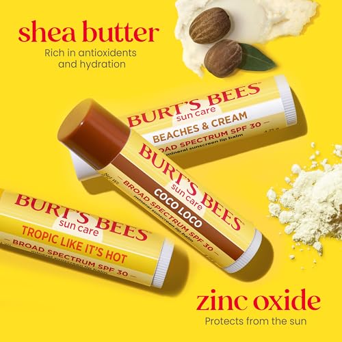 Burt¡¯s Bees SPF 30 Lip Balm, Island Getaway - Coco Loco, Beaches & Cream, Tropic Like It's Hot, Water-Resistant Sun Care, Natural Origin Lip Treatment, 3 Tubes, 0.15 oz