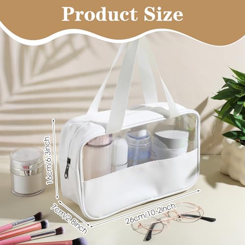 9 Pcs Translucent Make up Bag Toiletry Organizer for Women Men Waterproof Portable Cosmetic Travel Bag with Hanging Handles Travel Storage Carry Pouch, 10.2 x 6.3 x 2.8 Inches (White)