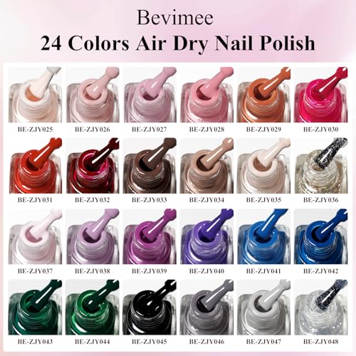 Quick Dry Nail Polish Set: 24 Colors Regular Fingernail Polish Non Gel Bulk Black Nude Pink Red Green Blue Purple Long Lasting French Nail Art DIY Home Gift Set for Women