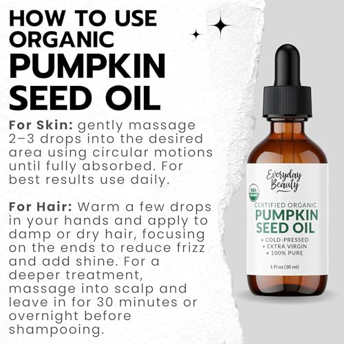 Organic Pumpkin Seed Oil | 100% Pure, Cold-Pressed, Unrefined | USDA Certified Organic | Amber Glass Bottle with Glass Dropper | For Face, Skin & Hair - 1 Fl Oz