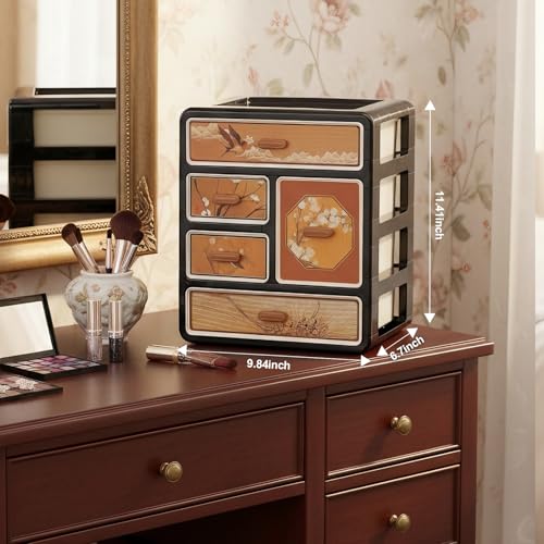 Cologne Organizer for Men,Cologne Stand with 5 Drawer,Stylish Cologne Shelf with Floral & Bird Design,Dresser Organizers,Organizador de Perfumes,Perfume Stand Organizer for Bedroom,Black