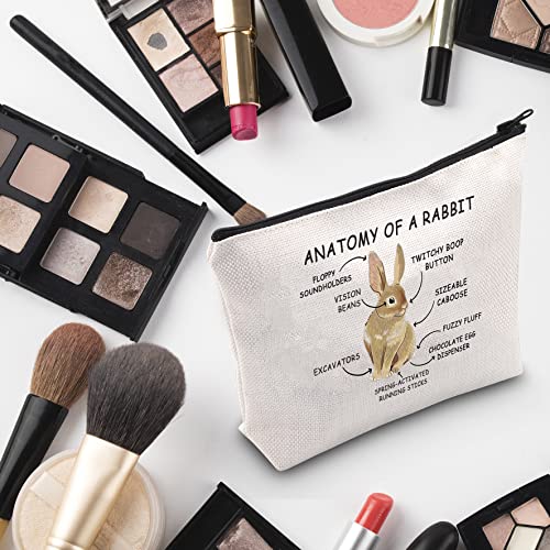 G2TUP Rabbit Bunny Lover Gift Anatomy Of A Rabbit Makeup Bag Bunny Owner Cosmetic Bag Bunny Themed Gift Bunny Mom Zipper Travel Bag (Anatomy Of A Rabbit White Bag)