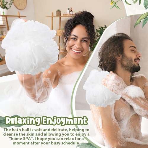 50 Sets Wedding Gifts for Guests Baby Shower Party Favors 40g White Loofah Bulk Thank You for Celebrating with Us Cards and White Organza Bags for Wedding Bridal Shower Stuffers