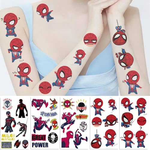 10 Sheets Spider Temporary Tattoos, Removable Cute Cartoon Spider Stickers, Spider Themed Birthday Party Favors & Decor Supplies