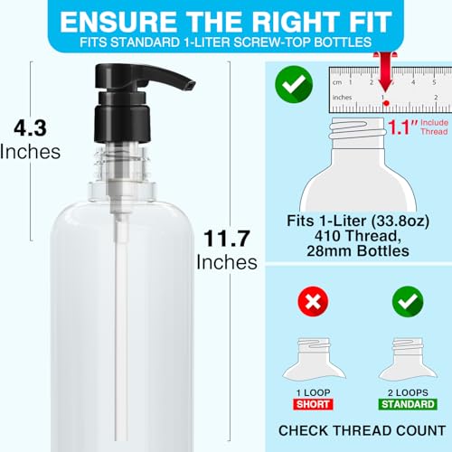 20-Pack Shampoo Pumps for Liter 33.8 oz Shampoo and Conditioner, Pump Dispenser Fits Most Salon Bottles with 1.1 inch Wide Opening, Black & White Replacement Pump for Soft Hair Products, Body Wash