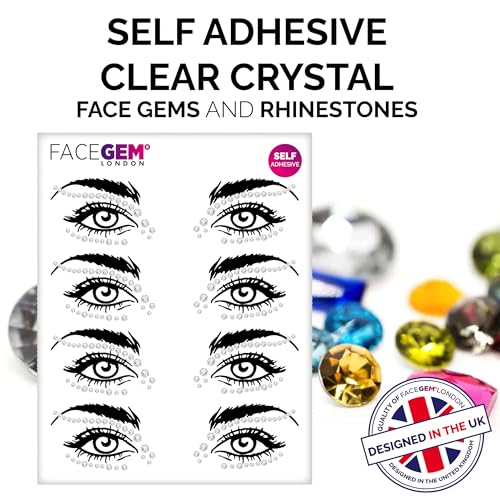 Face Gems ? Face Jewels - Self-Adhesive Rhinestone Face Jewels for Makeup, Party & Rave Looks - Eye Gems, Face Glitter, Festival Face Gems, Glitter Tattoo, Self- Adhesive Festival Gems (Clear)
