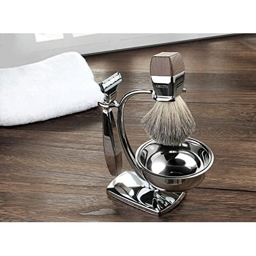 GRUTTI Shaving Kit for Gillette Fusion 5 - Magnetic Bowl, Stand & Synthetic Brush, compatible with Fusion5 Refill Blades with Space-Saving Organizer - Gift for Dad