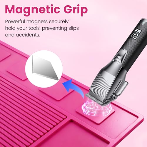 Magnet Barber Mats for Clippers, Barber Station Organizer Mat with 4 Magnets, Barber Matt Organizer Station, Professional Anti-Slip Heat-Resistant Silicone Pad for Hairstylist