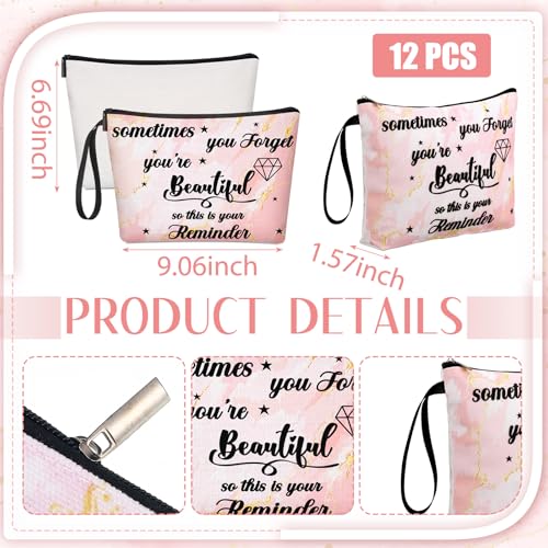 Xuniea 24 Pcs Employee Appreciation Gifts for Women 12 Motivation Canvas Makeup Bags 12 Pocket Mirror Inspirational Thank You Gifts for Women History Social Worker Month Nurse Team(Beautiful)