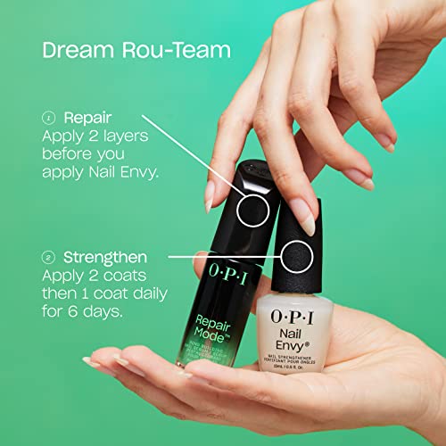OPI Repair Mode Bond Building Nail Serum, Patented Ulti-Plex Technology ¢â, Keratin Protein, Clear, 0.3 fl oz + OPI Nail Envy, Nail Strengthening Treatment, Bubble Bath, 0.5 fl oz, Vegan Formula
